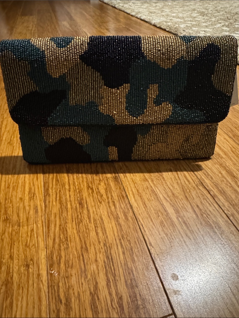 Beaded Camouflage Crossbody/Clutch - Black & Gold